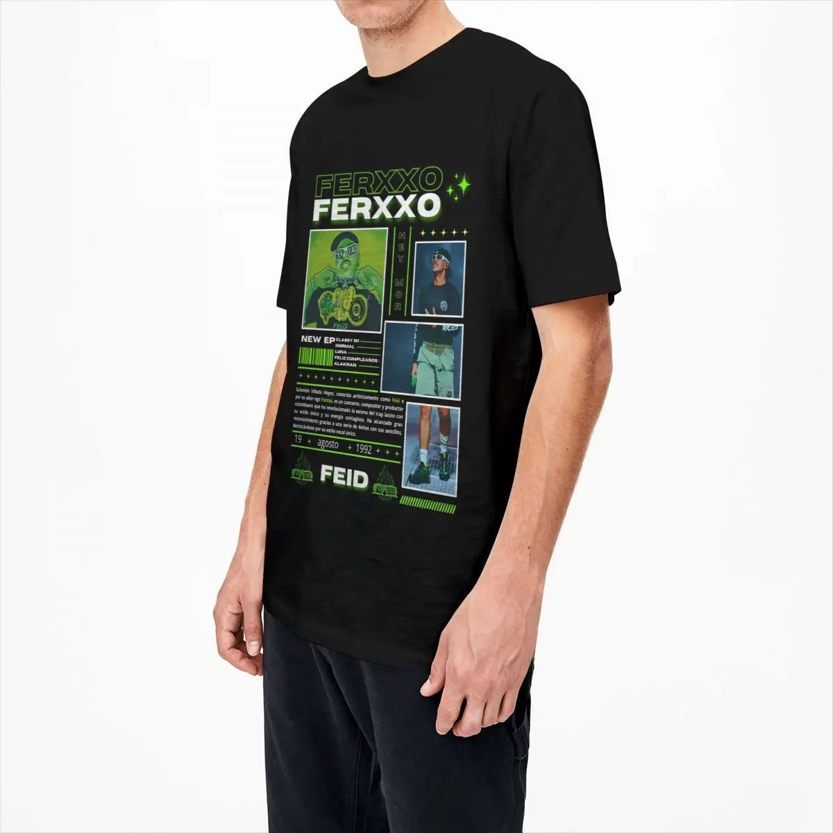 남녀공용 패션 Feid Ferxxo 음악 앨범 티 티셔츠, 순수 가수 투어 코튼 티셔츠 의류
