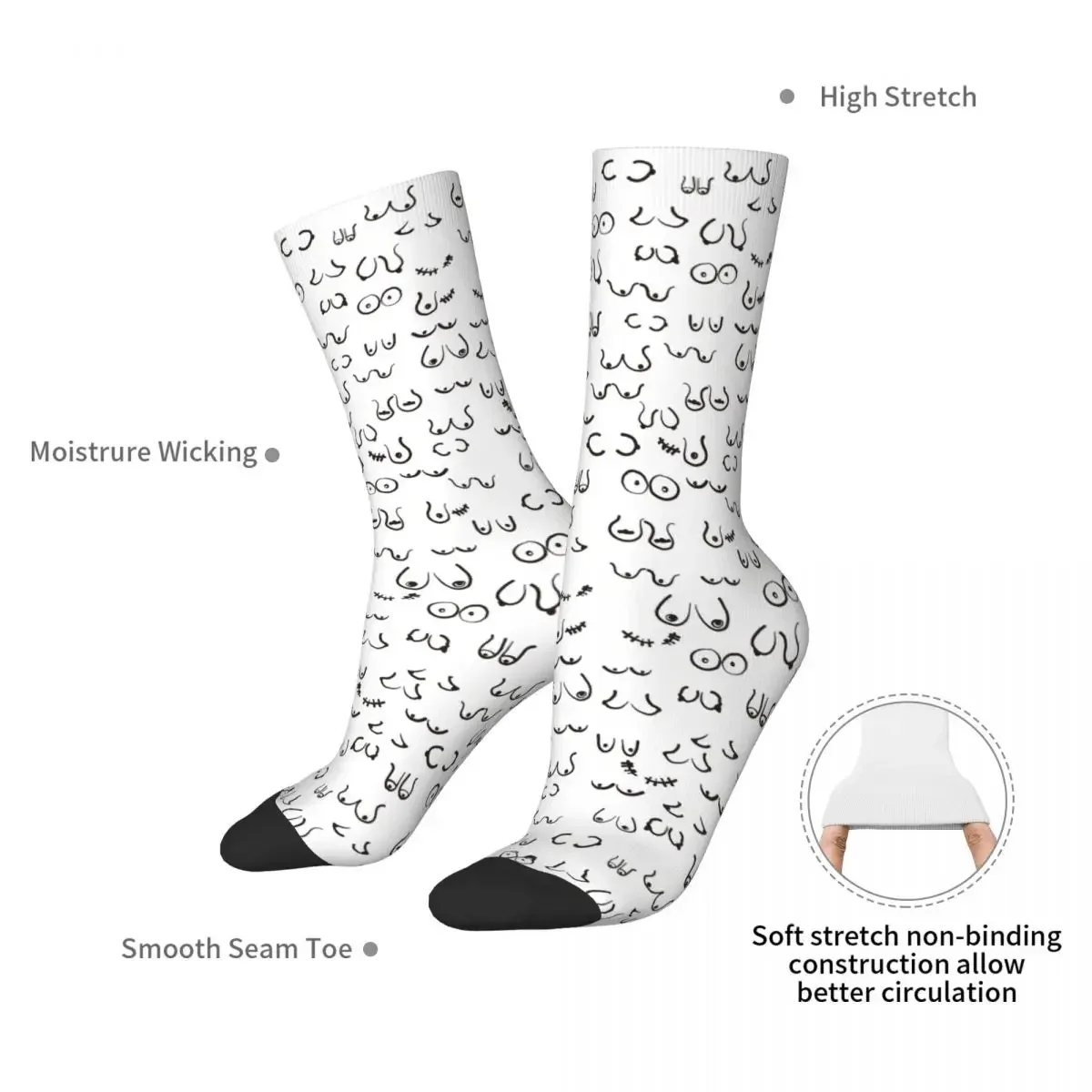 Boobs Sketch Black And White Socks Harajuku Sweat Absorbing Stockings All Season Long Socks Accessories for Man's Woman's Gifts