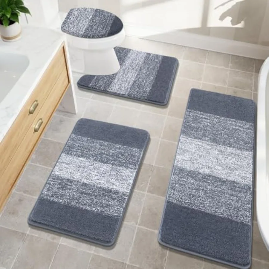 

Baroom Rugs Sets 4 Piece Soft Absorbent Mifiber Ba Rugs wi U-Shed Contour Toilet Ruand Toilet Lid Cover i Non-Slip P Shaggy Ba