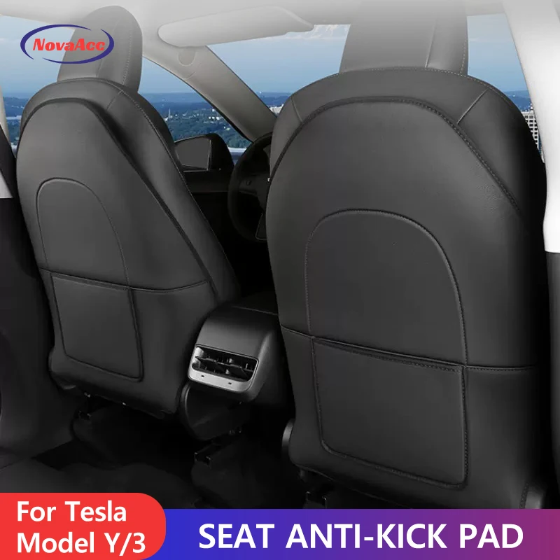 2PCS 2024 For Tesla Model Y 3 Leather Seat Back Kick Protector Backseat Mats 2021-2023 Scratchproof Dirt-resistant Protection