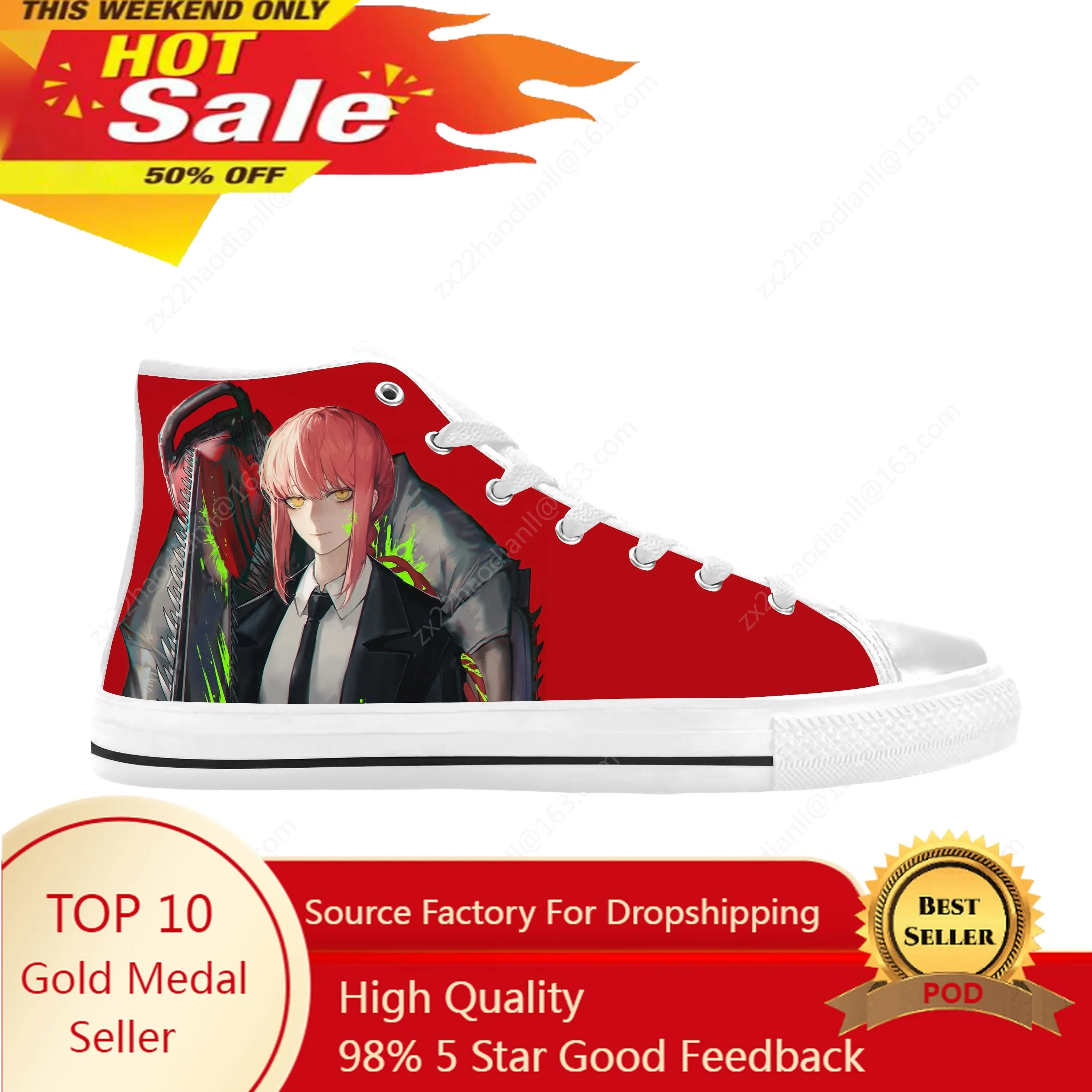 

Japanese Anime Manga Cartoon Chainsaw Man Makima Casual Cloth Shoes High Top Comfortable Breathable 3D Print Men Women Sneakers