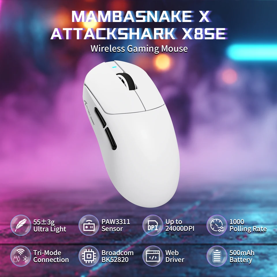 ATTACK SHARK X8SE Tri-mode Wireless Gaming Mouse, PAW3311 Sensor