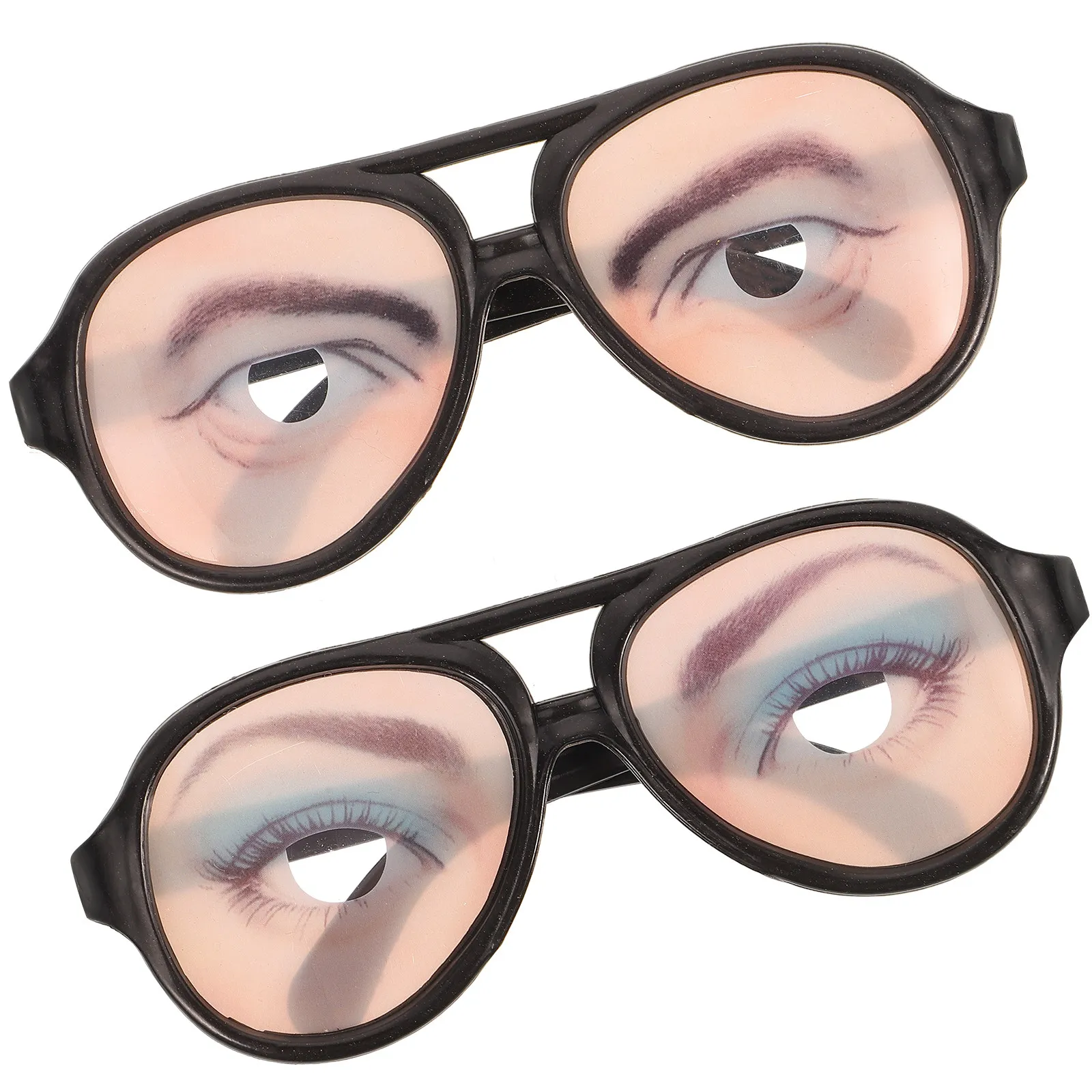 

2Pcs Funny Glasses Big Frame Cool Fashionable Style with Blue Eye Shadow Lightweight Prank Eyewear for Halloween Cosplay