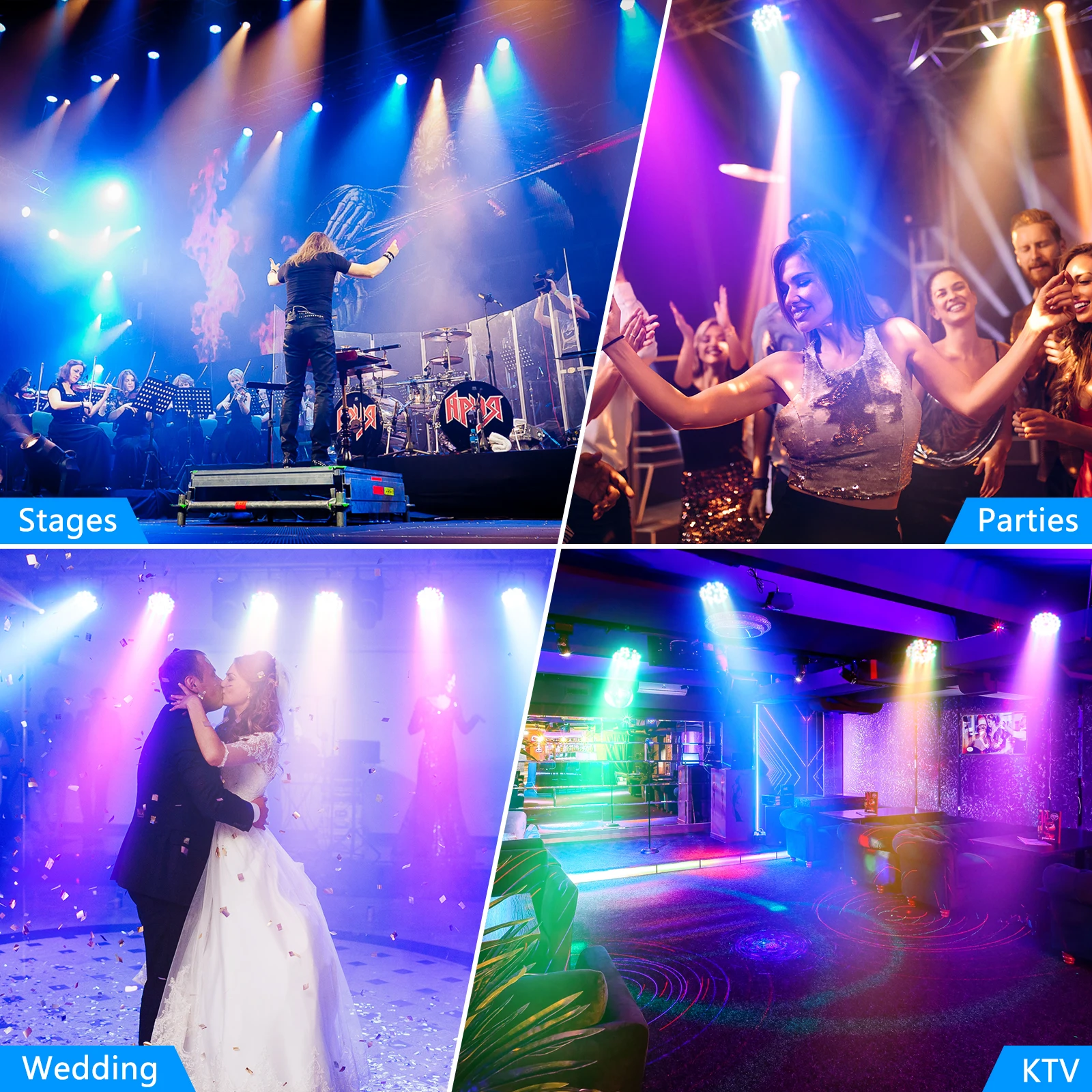 U`King LED Par Lights With 36x0.5W RGB LEDs DJ Stage Light DMX512 Control Uplighting For DJ Disco Wedding Party Club Christmas