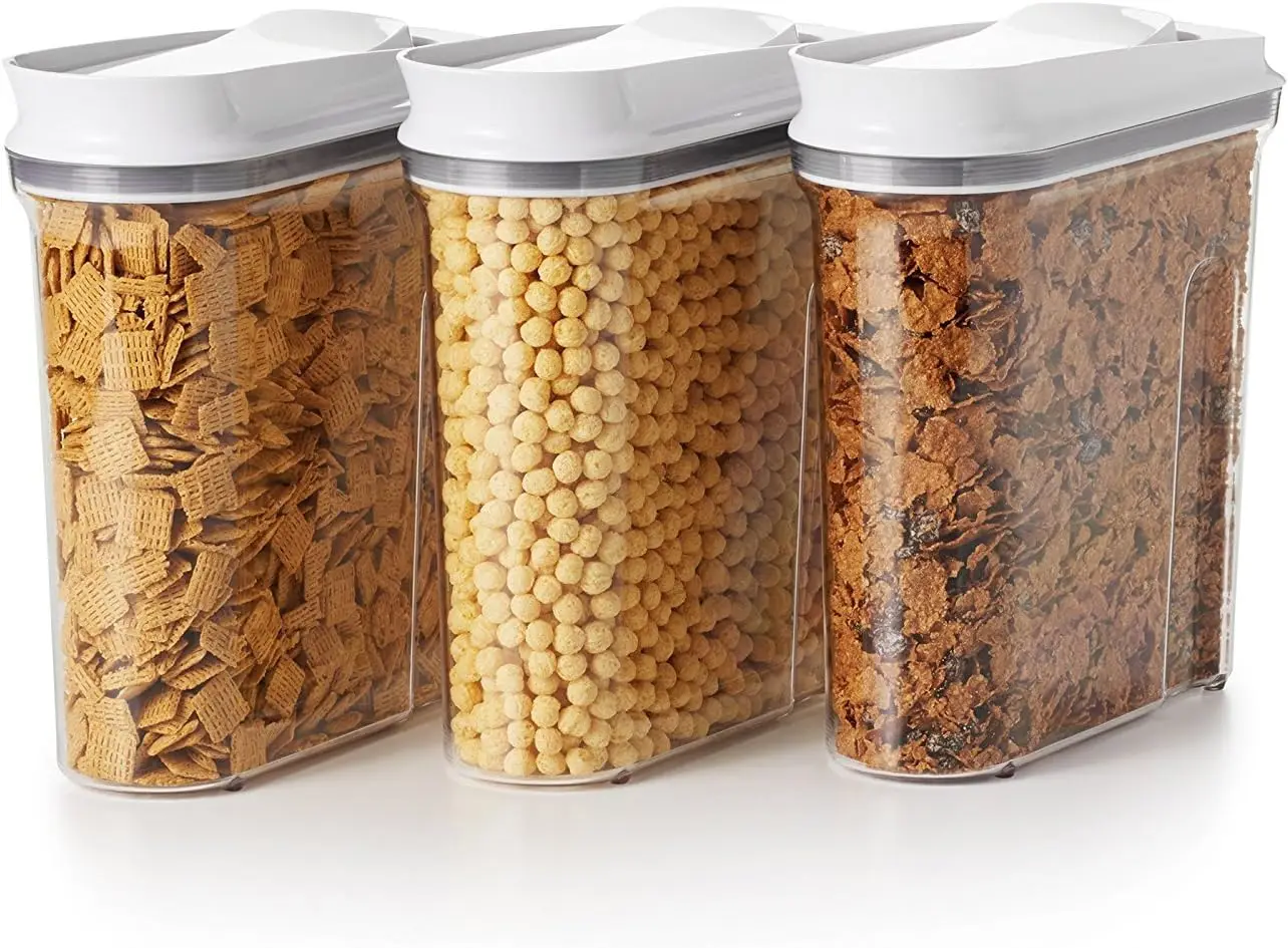 

3-Piece Cereal Dispenser Set with Airtight Seal, Easy One-Hand Use for Fresh Snacks