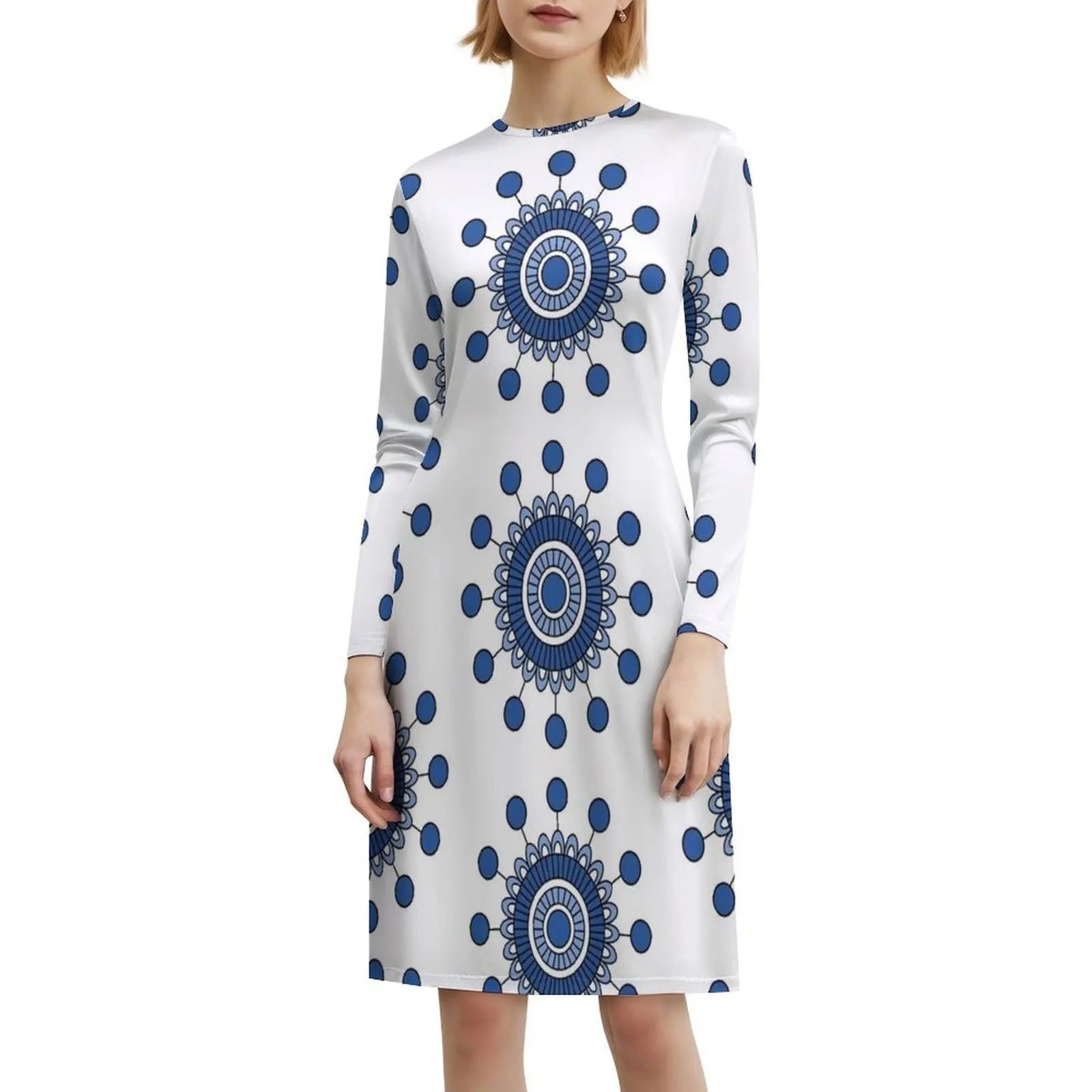 فستان عطلة مثير على شكل زهرة ماندالا الزرقاء للنساء لحفلات الشاطئ وأعياد الميلاد فستان قصير لحديقة الزهور بنمط الأزهار الطبيعة النسائية #6