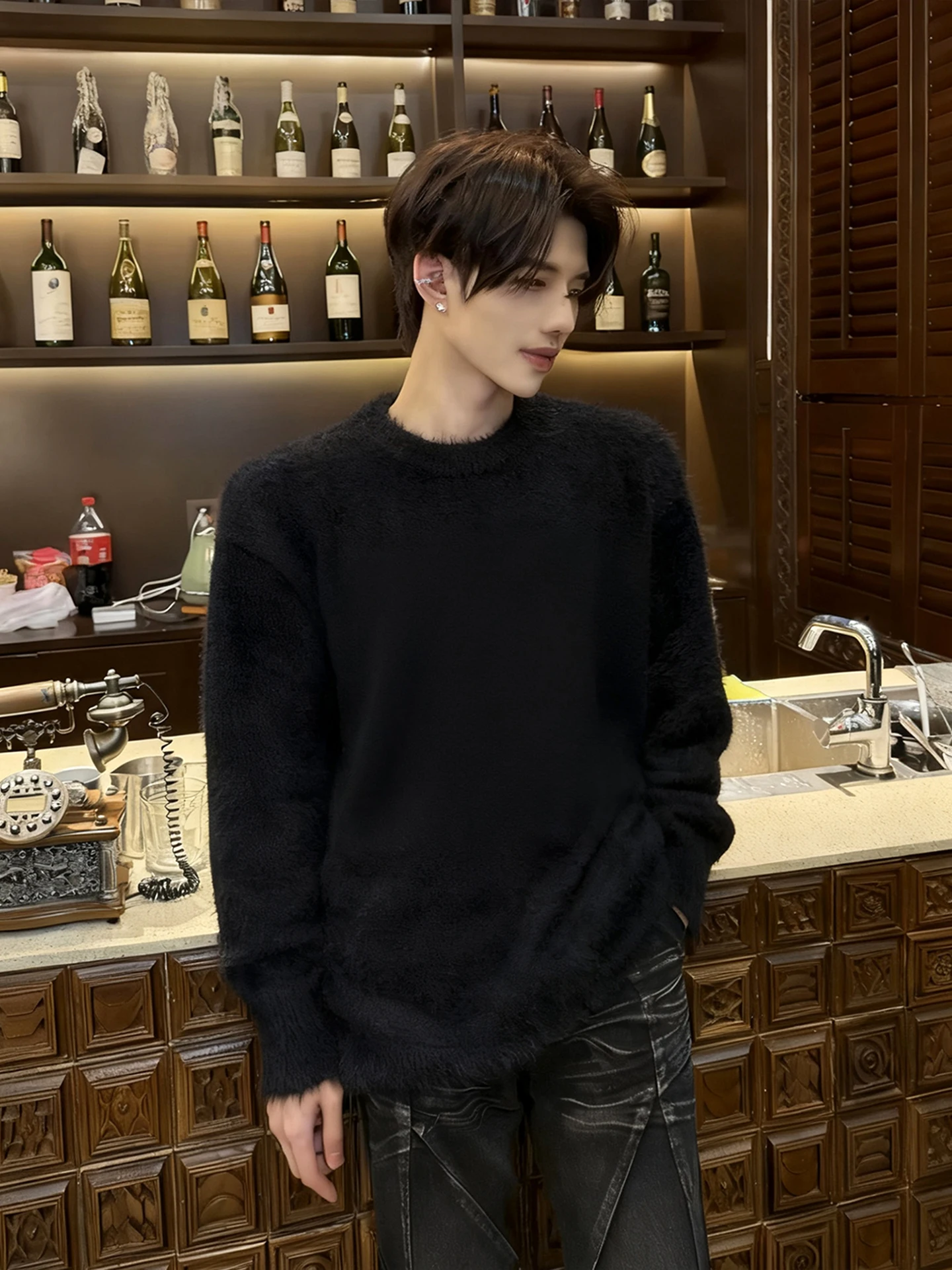 

Мужской зимний трикотажный джемпер Bla Camere с круглым вырезом, в американском стиле, мягкий, для ношения под одеждой, свободного кроя, комфортный