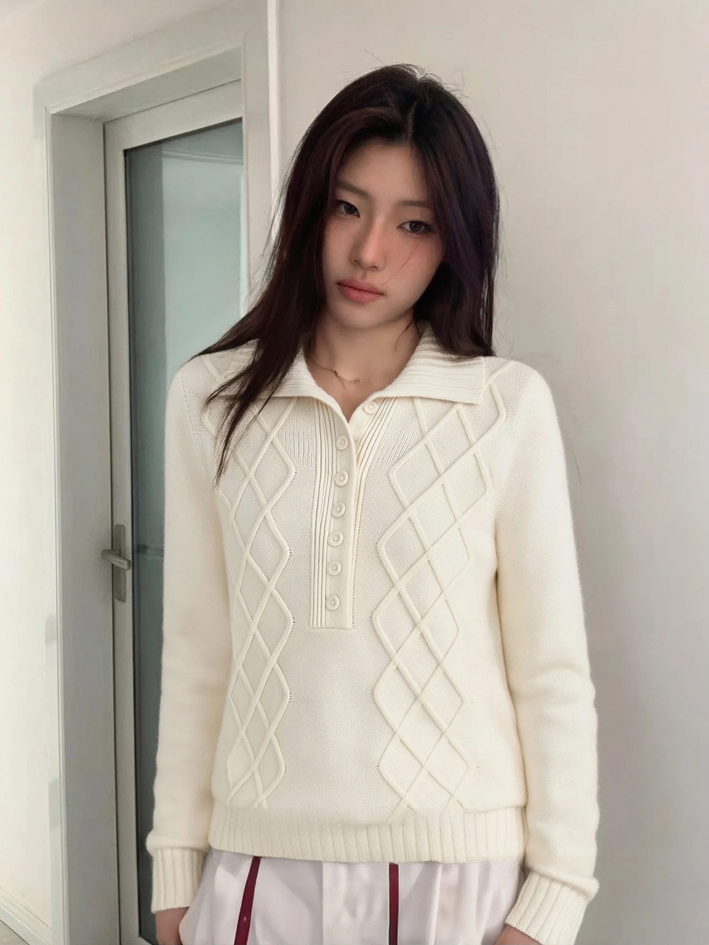 

Вязаный свитер Ele Ne для женщин, облегающий, весенний, модный, с ромбовидным узором, для ношения под одеждой, мягкий и удобный топ