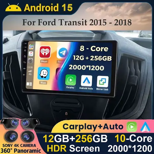 Imagen 1 del producto Android 15 inalámbrico Carplay y WIFI automático + 4G para Ford Transit 2015 2016 2017 2018 Radio de coche reproductor de vídeo Multimedia GPS estéreo 2din
