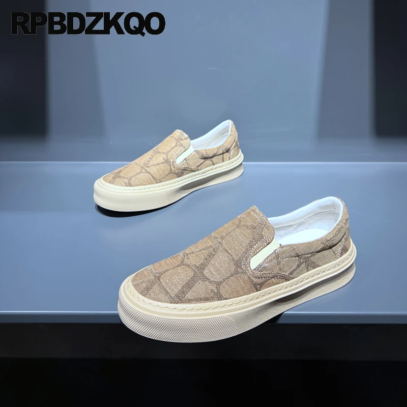 Round Toe Skate Shoes Trainers Canvas Sport Loafers Casual Men Athletic Rubber Sole Flats Print Slip On Sneakers Pattern Latest