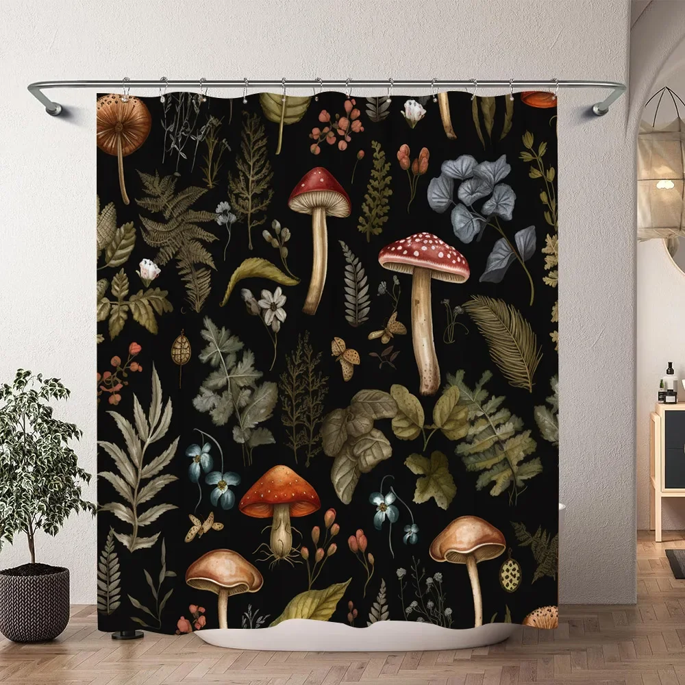 Vintage Mushroom Shower Curtain Natural Forest Boho Butterfly Plant Floral Polyester Shower Curtains Bathroom Decor With Hooks