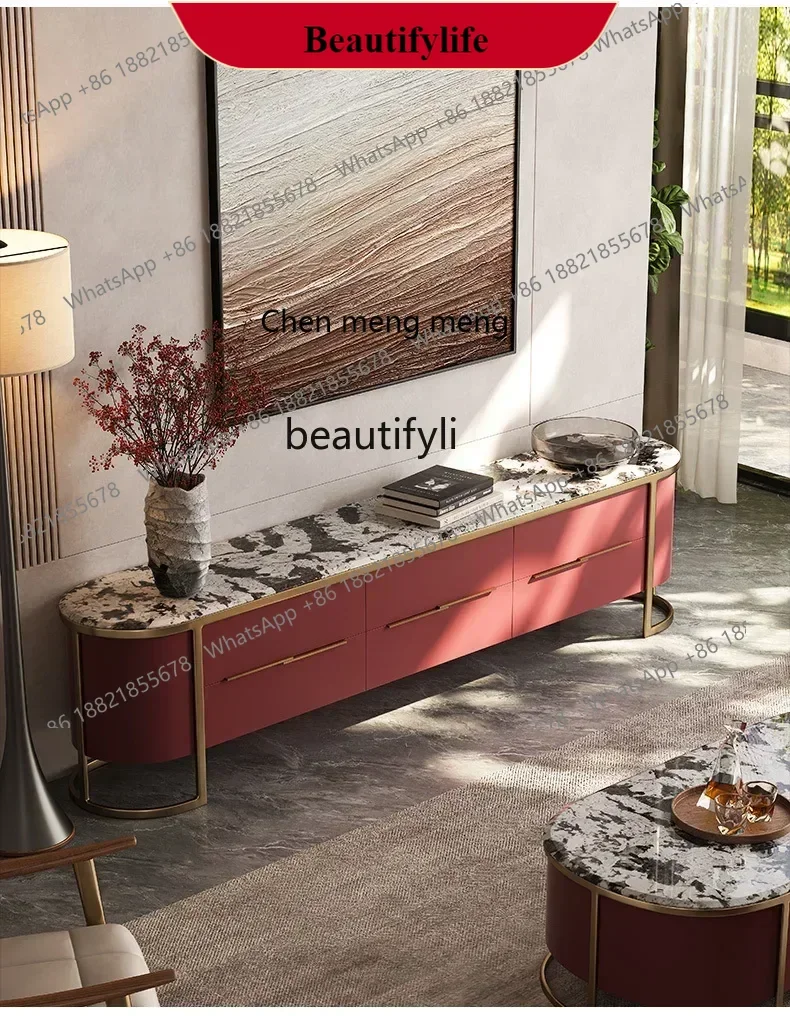 

G153 Light luxury natural marble TV cabinet living room home modern villa paint super crystal floor cabinet