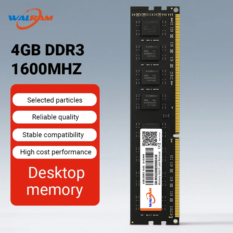 Memória RAM Walram DDR3 1600MHz, 8GB, DDR3 4GB, 1600 MHz, 1.5V, PC3 CL11, 240Pin Udimm, Memória Interna para Desktop