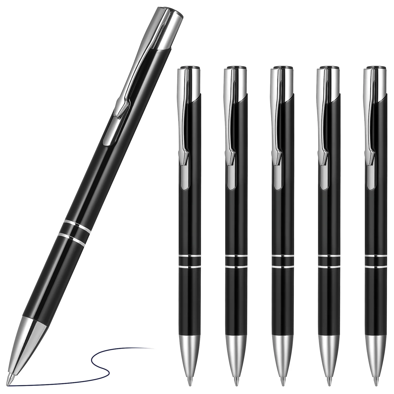 

6pcs Retractable Ballpoint Pens Metal Ball-point Pen Stationery for School Business Office (Black) ball point pen metal