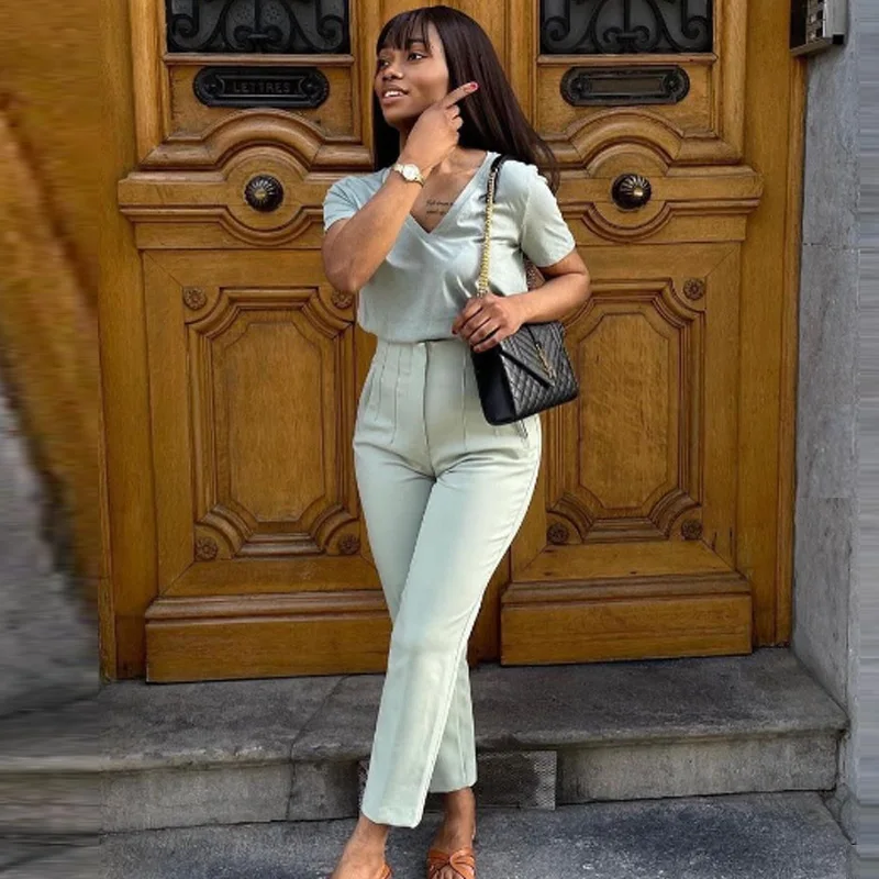 HXAO 2025 سراويل نسائية ملابس مكتب امرأة عالية الخصر متوهج السراويل النسائية الخياطة السراويل أنيقة أنيقة السراويل الحضرية 066