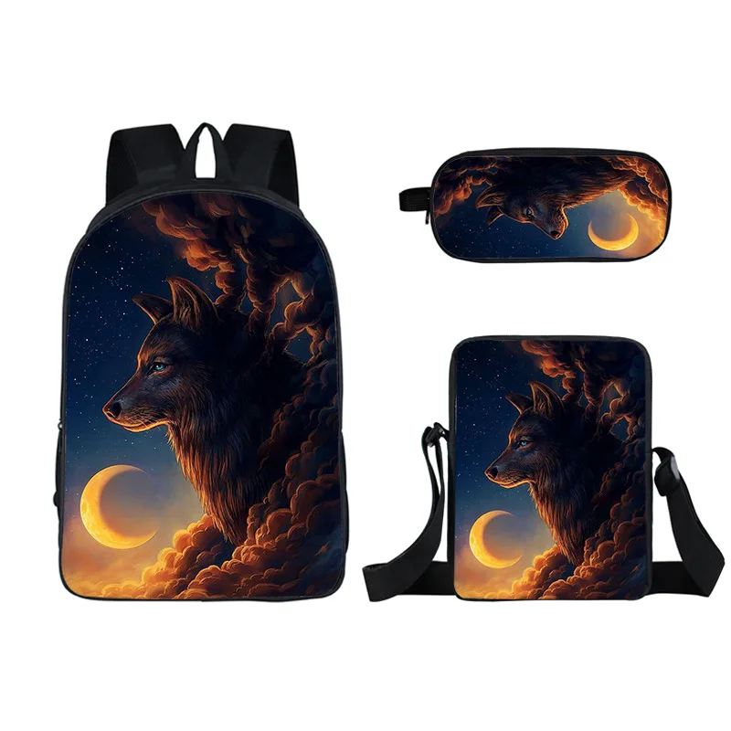 3d Animal Outdoor Three-piece Student School Bag Burden Reduction Backpack Polyester Printed Satchel Pen Bag Mochila Escolar Sac