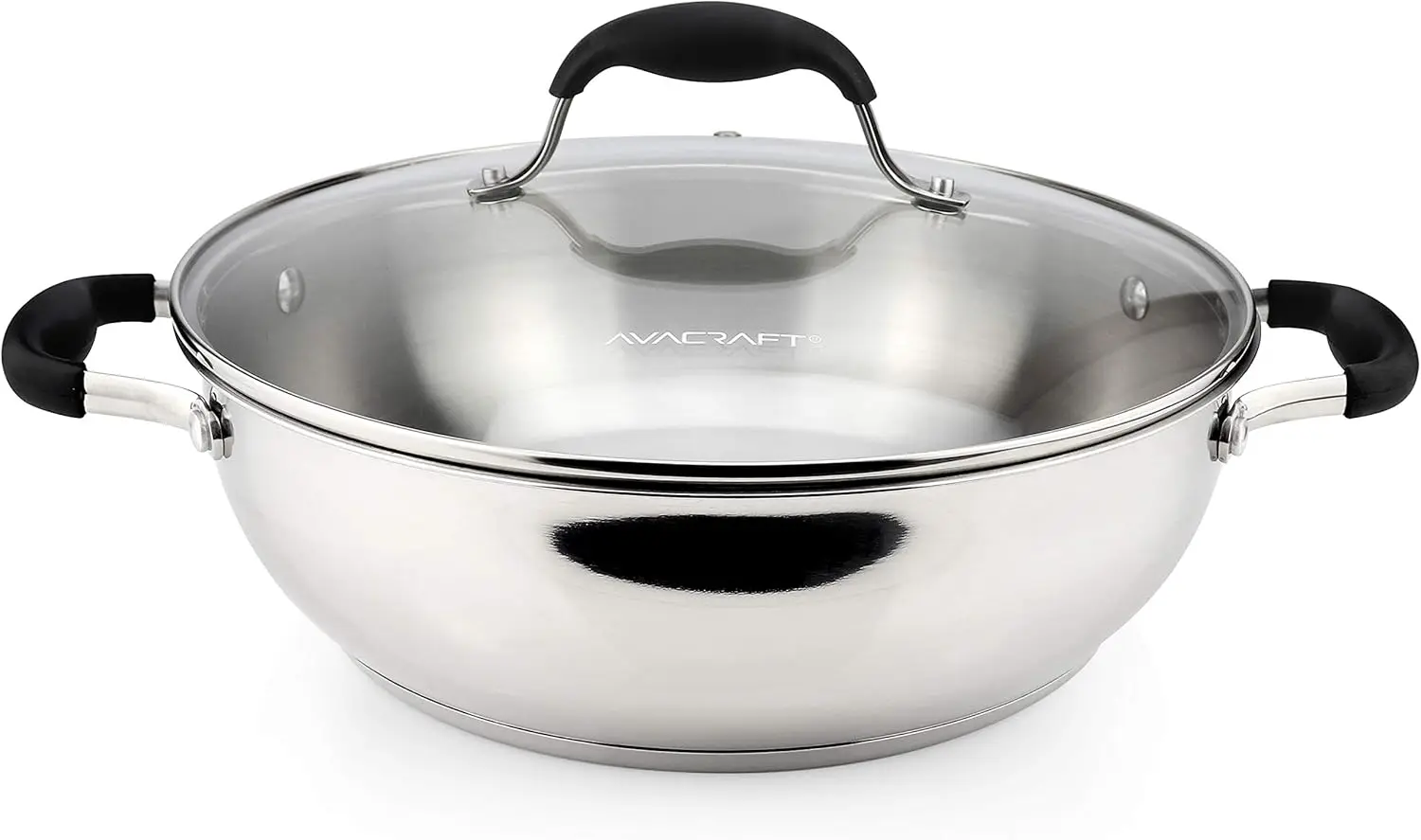 

18/10 Stainless Steel Multipurpose Pan with Glass Lid, Even Heat Distribution for Induction Cooktops
