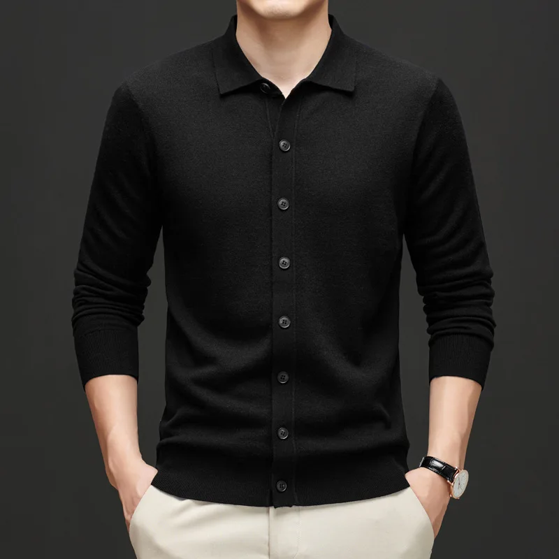 خريف شتاء جديد% الصوف سترة الرجال بدوره إلى أسفل طوق الخريف الشتاء رداء علوي من الصوف تنوعا رقيقة محبوك سترة