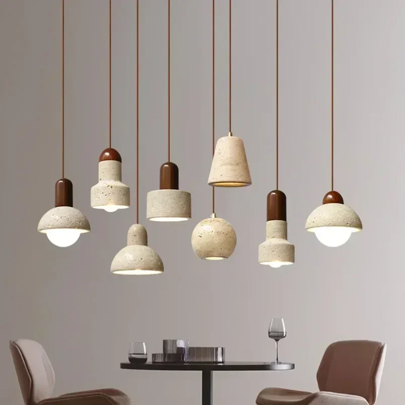 

Modern Popular Wabi Sabi Travertine Droplight Over Dining Desk Kitchen Island Yellow Marble Restaurant Decor Pendant Lamp Bedsid