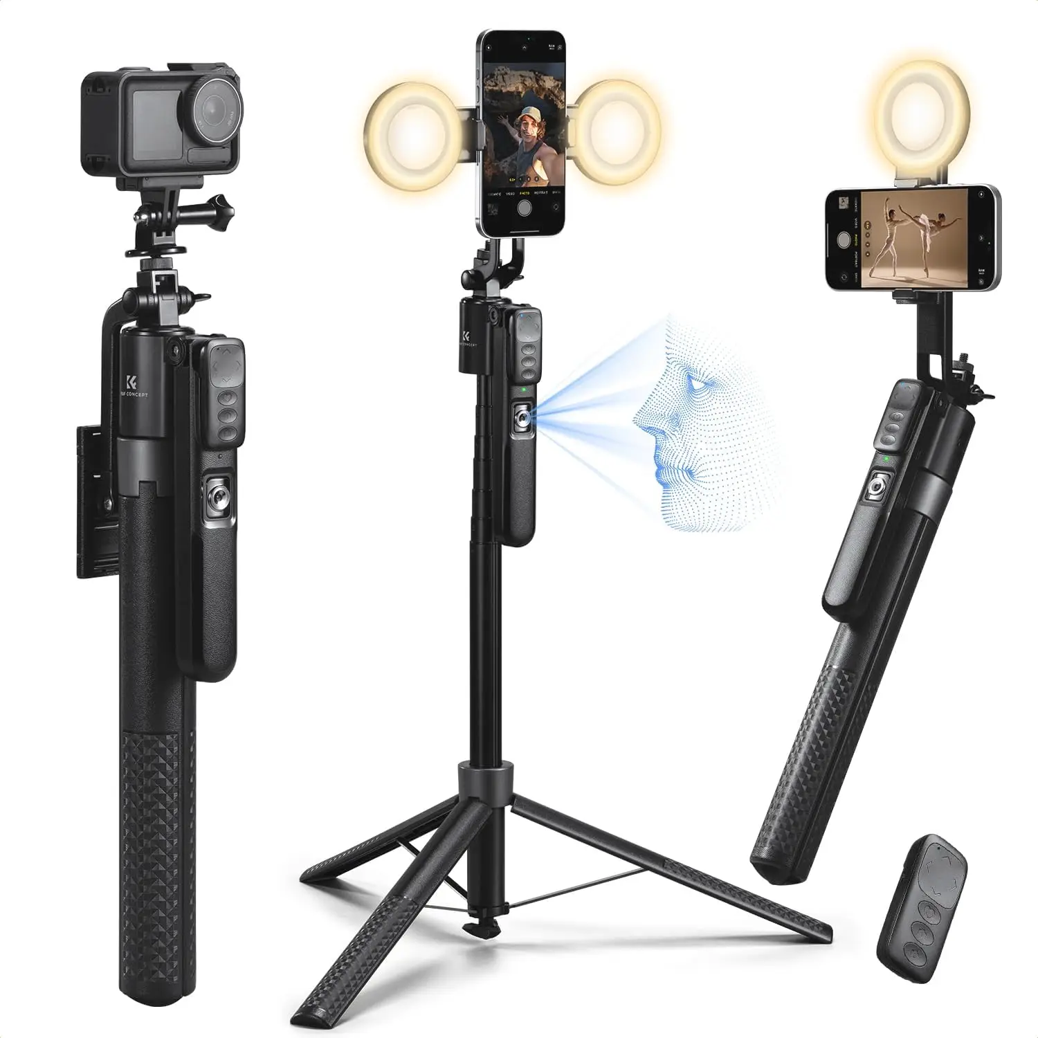 

71“ Face Tracking Tripod, Auto Face Tracking Selfie Stick with 2 Fill Lights, Auto Face Tracking Tripod 360 Totation wi