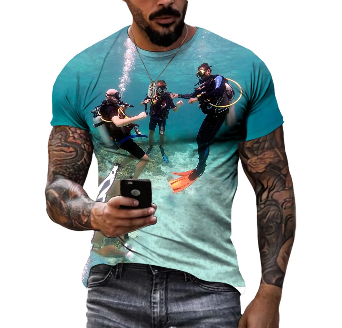 Summer Deep Sea Diving Men\'S T-Shirt 3d Printed Fashion Trend Large Silhouette Line Short Sleeve Hip Hop Harajuku O-Neck Shirt