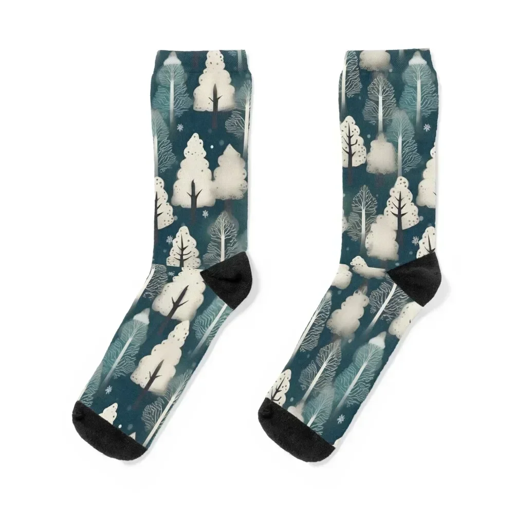 

Winter Forest - Japanese Chiyogami Pattern, boho style Socks Men's Soccer sport anti slip football Socks For Women Men's