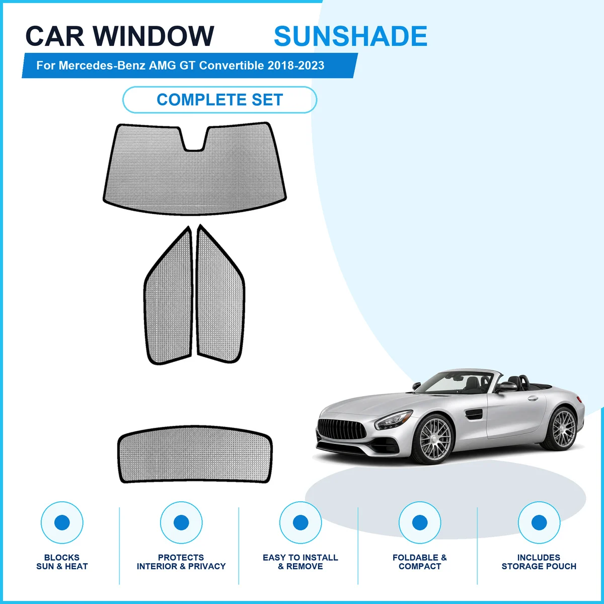 For Mercedes-Benz AMG GT Convertible 2018-2023 Custom Full Set Window Sunshades Aluminum Foil Suction Cup Anti UV Privacy