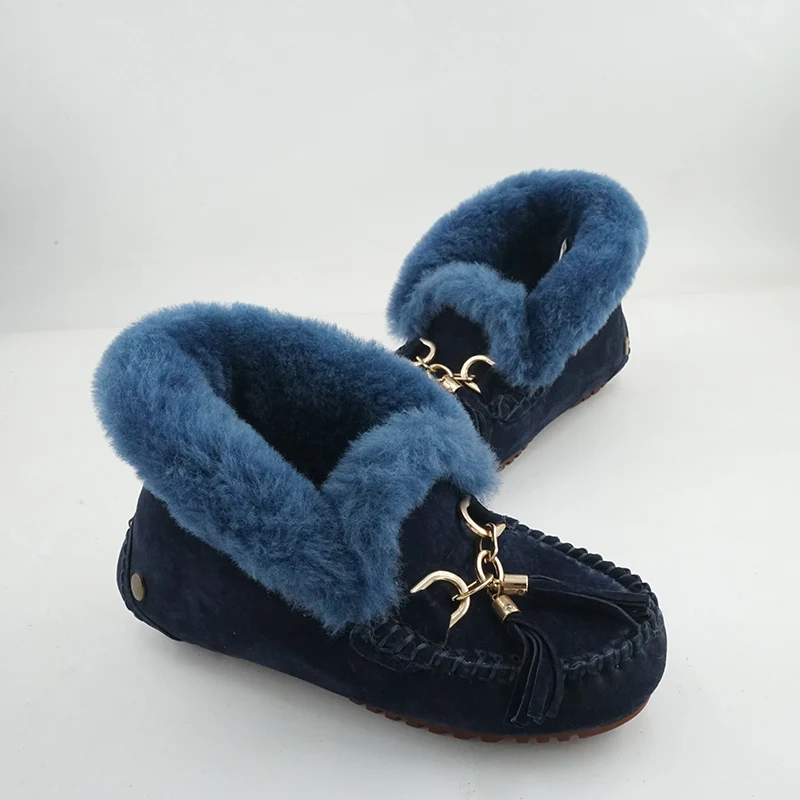 

Fashion 100% Genuine Cowhide Leather Snow Boots Classic Tassel Wool Lining Warm Winter Boots for Women Slip-on Ankle Shoes Boots