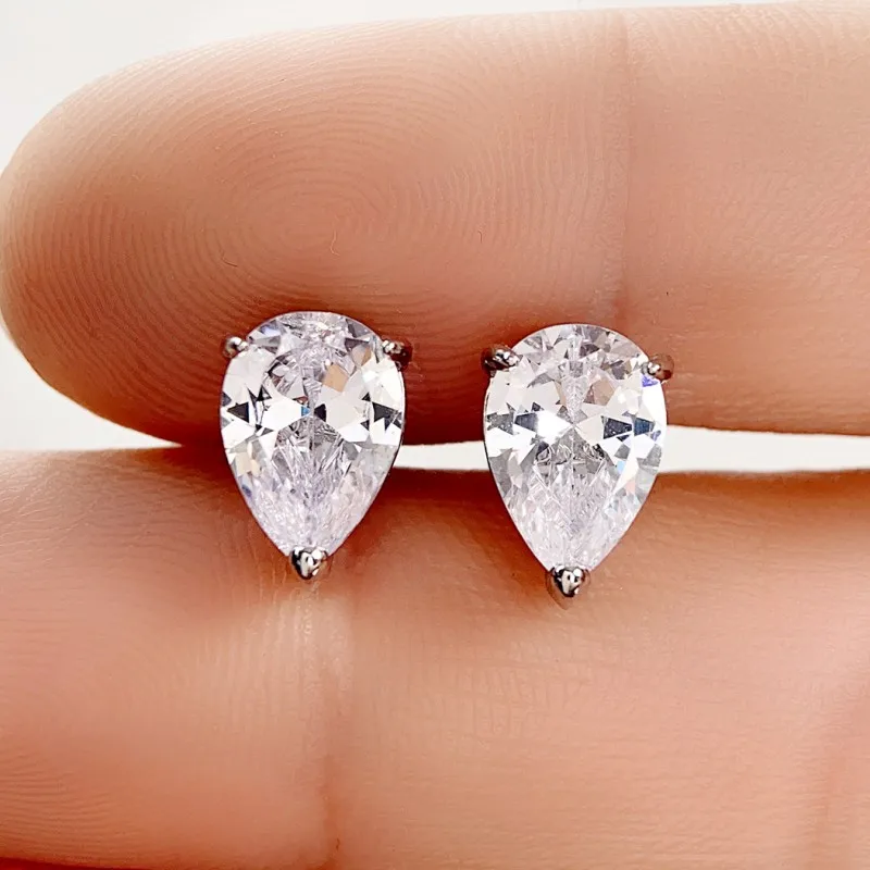 Huitan Simple and Classic Water Drop Shape Cubic Zirconia Stud Earrings for Women Temperament Lady Accessories Eternity Jewelry