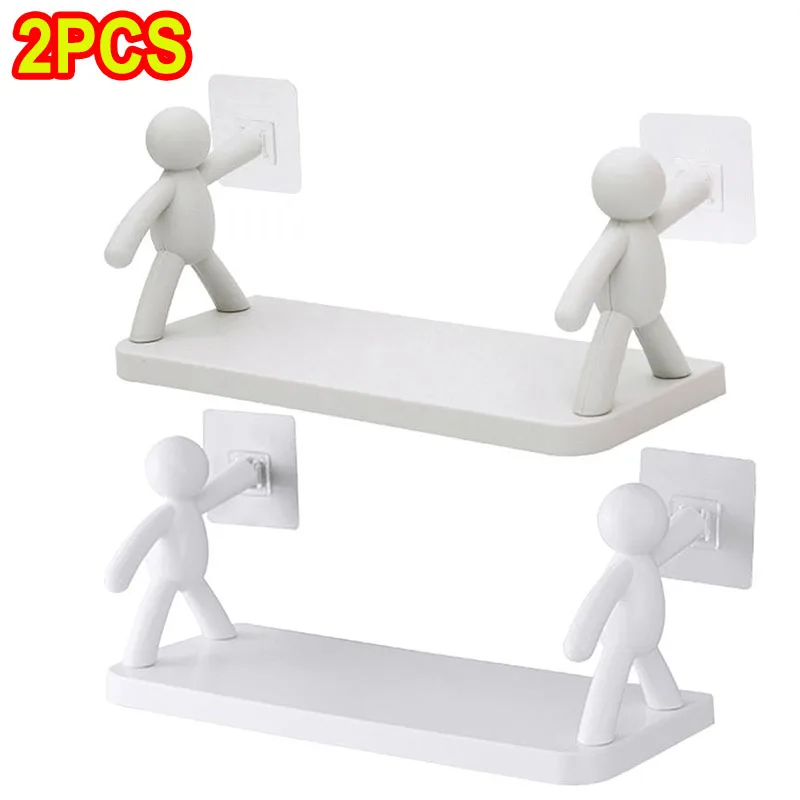 New Creative Bathroom Storage Shelves Cute White Doll Villain Shelves Shelf Self-adhesive Bathroom Cosmetics Storage Racks