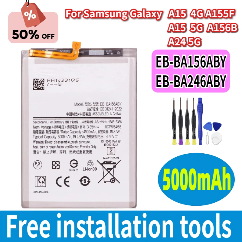 

EB-BA156ABY EB-BA246ABY Battery For Samsung Galaxy A15 4G A155F / A15 5G A156B A24 5G Mobile Phone Batteries+Tools