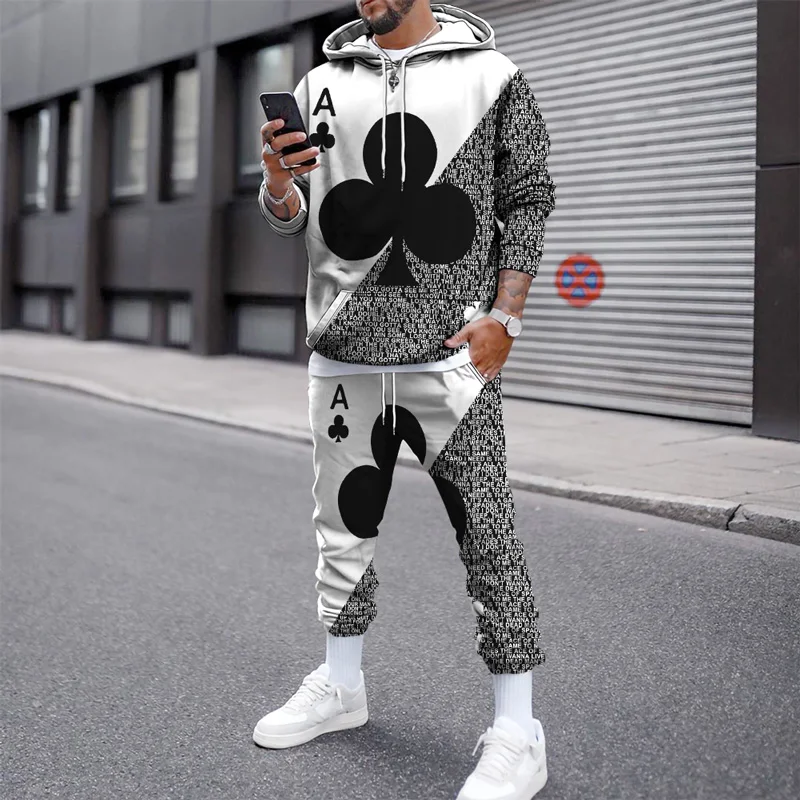 Playing Card 3D Printed Fashion Men's Tracksuit Set Casual Hoodie And Pants 2pcs Sets Autumn Winter Sweashirt Oversized Pullover