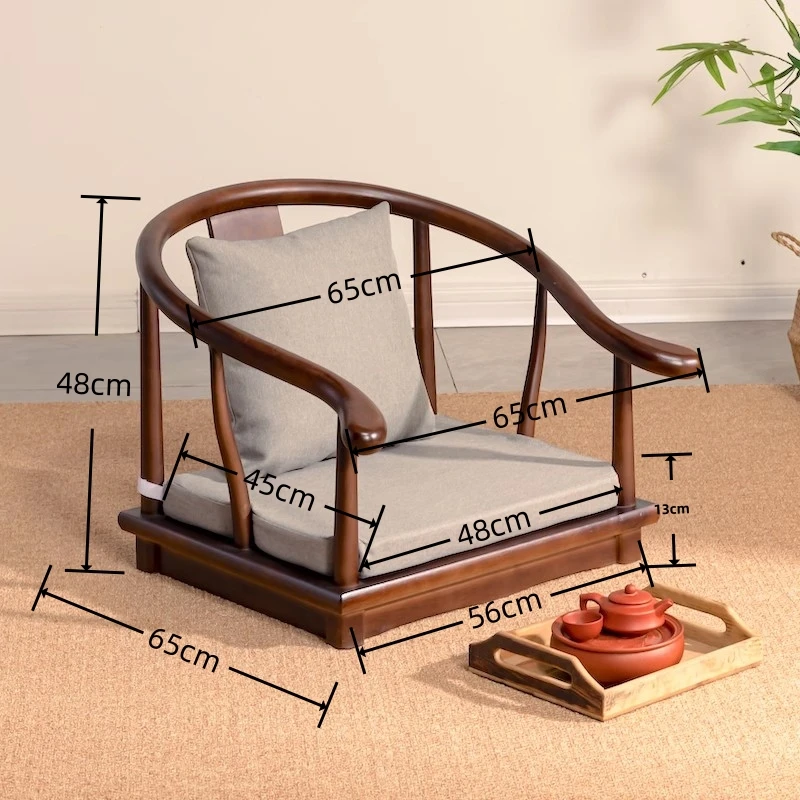 Tatami seat Japanese-Style Solid Wood Zaisu Legless Floor Chair With Back Support  Armchair Great for Reading Games Home Living