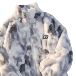 Women's Tie Dye Lamb Fleece Jacket 2025 Girl Autumn Winter Zipper Outerwear Warm Plush Jackets Harajuku Loose Female Thick Coat