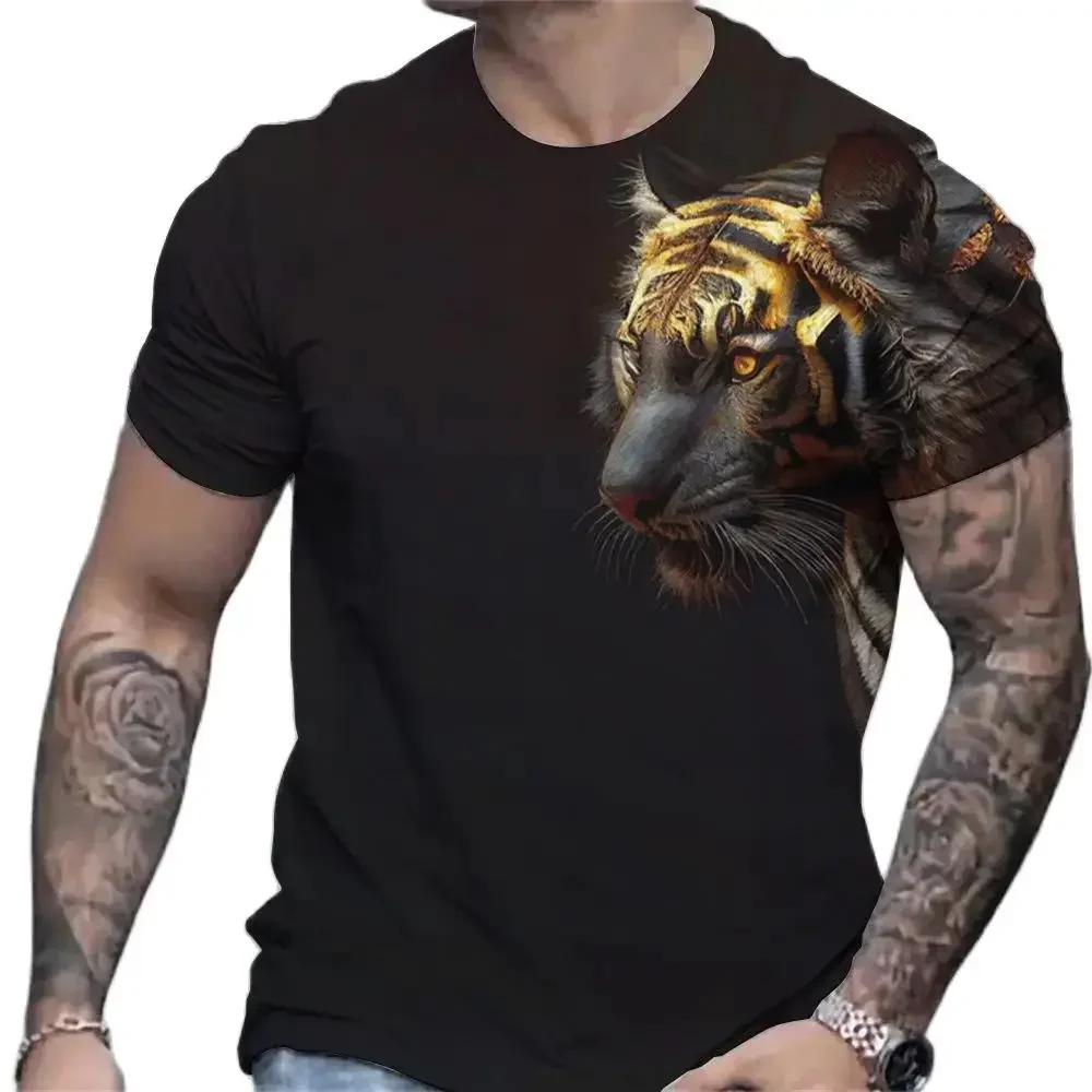 

Tiger Print T-shirt 3D Animal Men's shirt Summer Short sleeve men's casual pullover Oversized top T-shirt Men's S-6XL