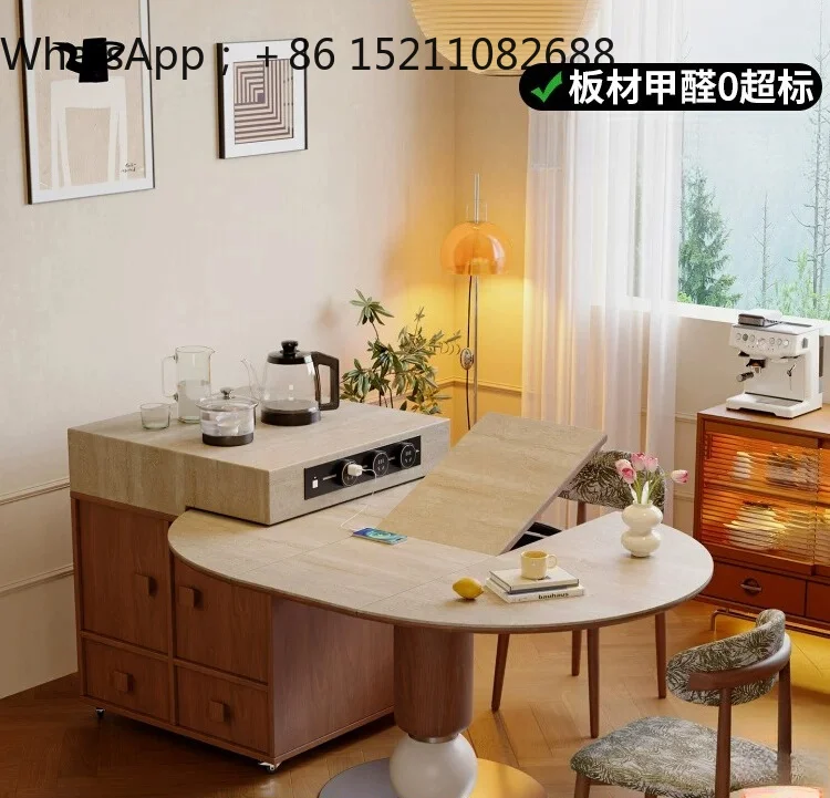 LLY medieval island dining table integrated side cabinet detachable folding telescopic bar table round table