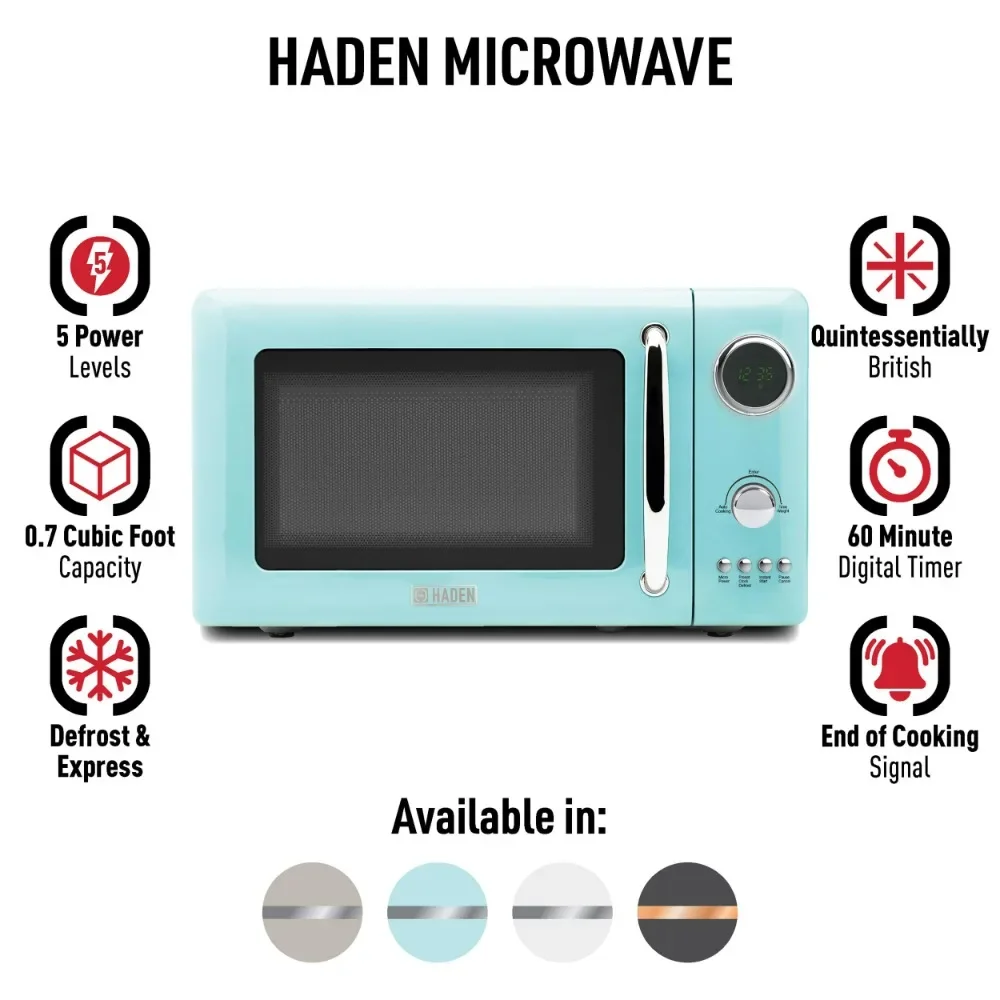 0.7 Cubic Foot Compact Countertop Microwave Oven, 700 Watt Small Microwave with 5 Power Levels & Express Functions, Turquoise