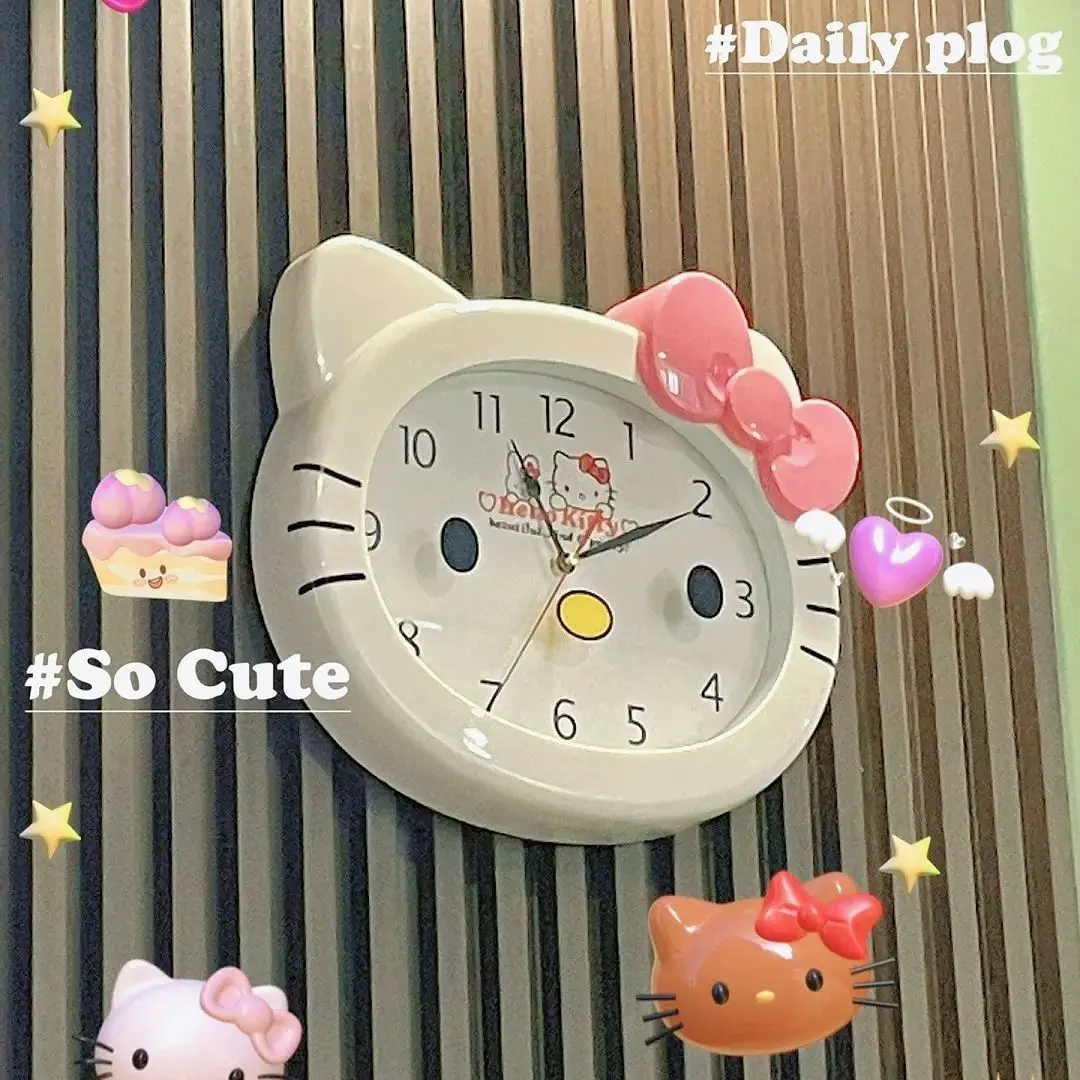 

14-дюймовые кавайные вещи «Hello Kitty», бесшумные настенные часы с героями мультфильмов для гостиной, спальни, детской комнаты, украшения времени, аксессуары Sanrio