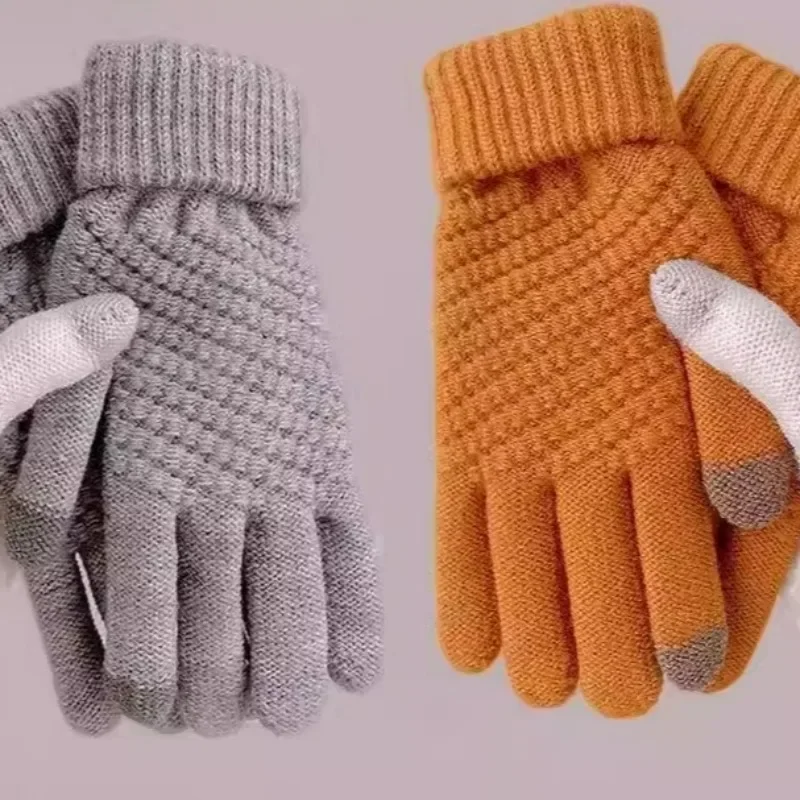 Warm Knitted Glove Acrylic Fiber Stripe Mitten Two Finger TouchScreen Woollen Gloves Autumn Winter Cold Proof Thermal Mittens