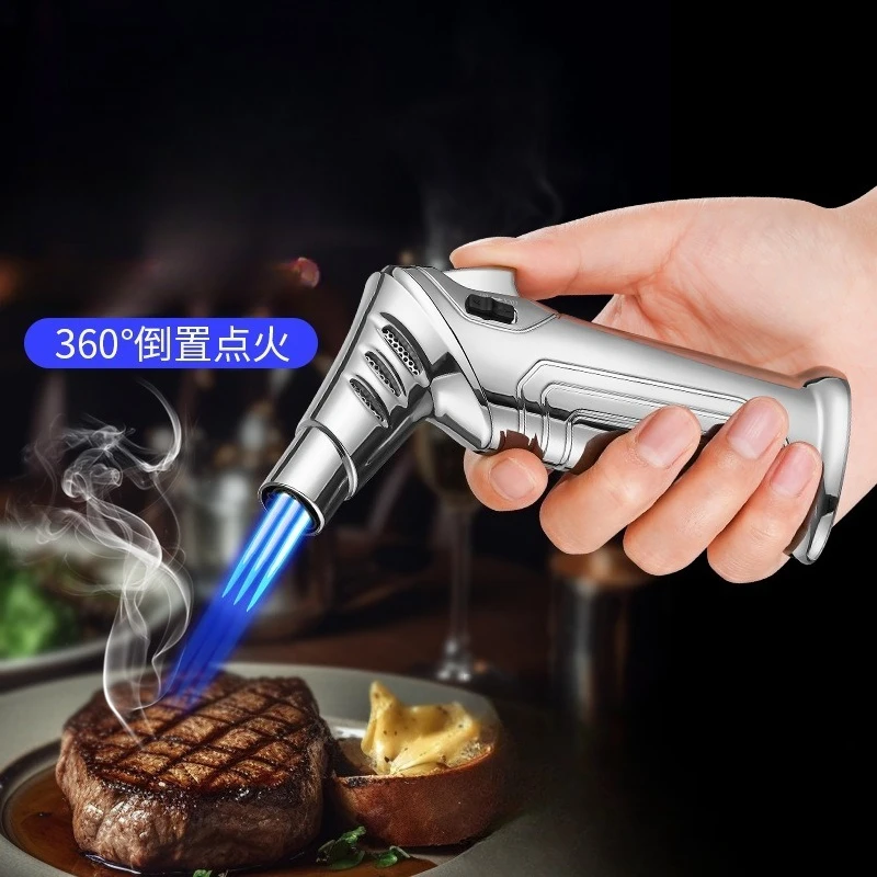

NEW Direct Charge Three Fire Blue Flame Lighter Spray Gun Windproof Barbecue Outdoor Kitchen Portable Igniter