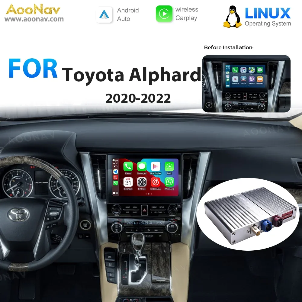 

Беспроводной Apple CarPlay для Toyota Alphard 2020-2023 Linux система Mirror Box Android Авто Стерео OEM Экран обновленный автомобильный адаптер