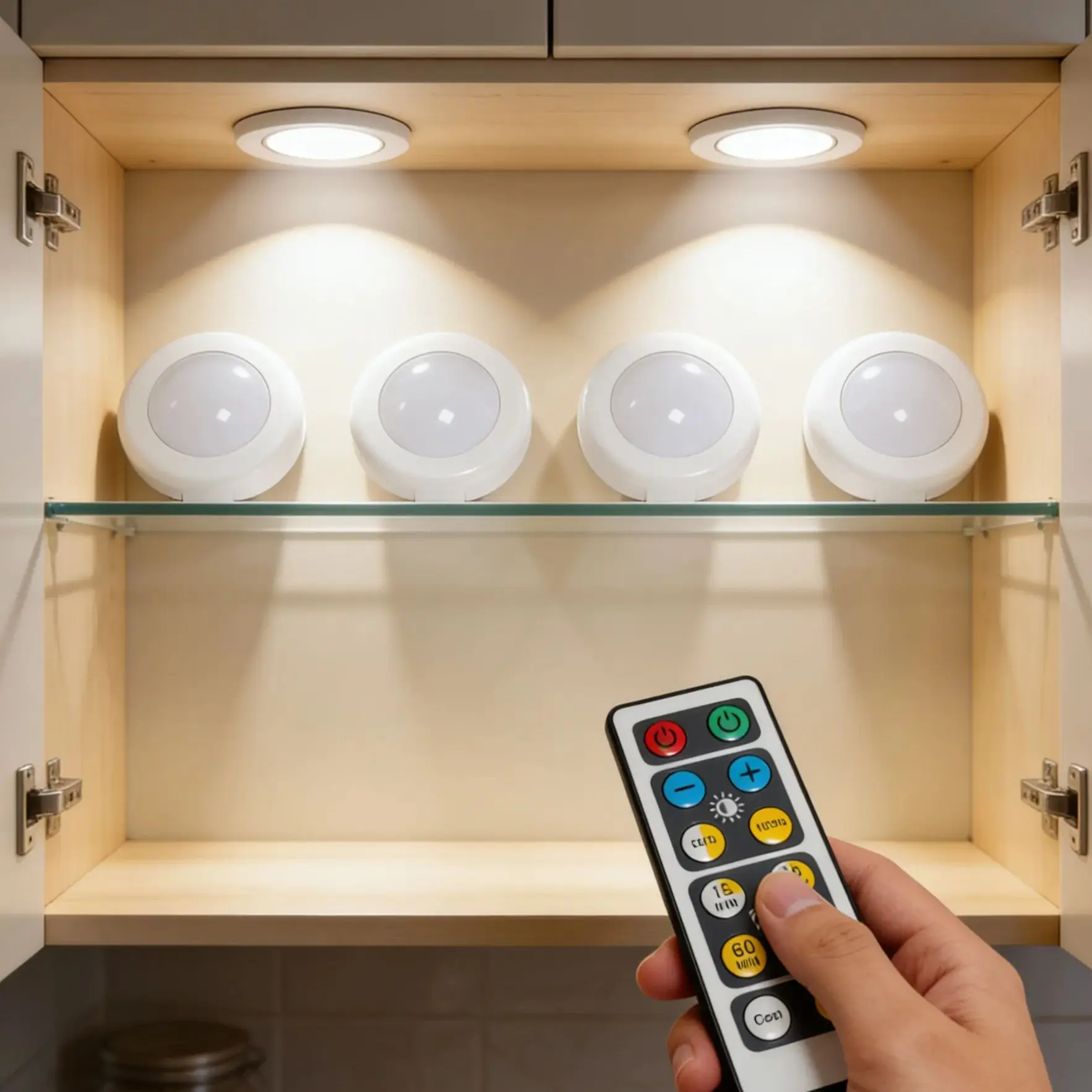 

LED Dimmable Wireless Puck Light Battery Operated Under Cabinet Light Closet Remote Control Night Lamp For Kitchen Wardrobe Room