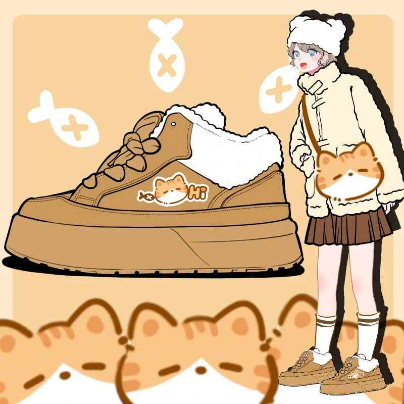 

Amy and Michael Lovely Girls Students Casual Chunky Sneakers Female Women Winter Keep Warm Plush Shoes Cotton Padded Shoes