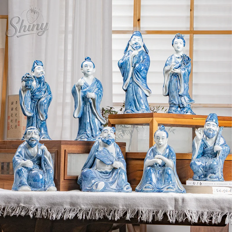 

Jingdezhen Handmade Blue and White Porcelain Ceramic Figure Antique Sculpture Ornament Decoration