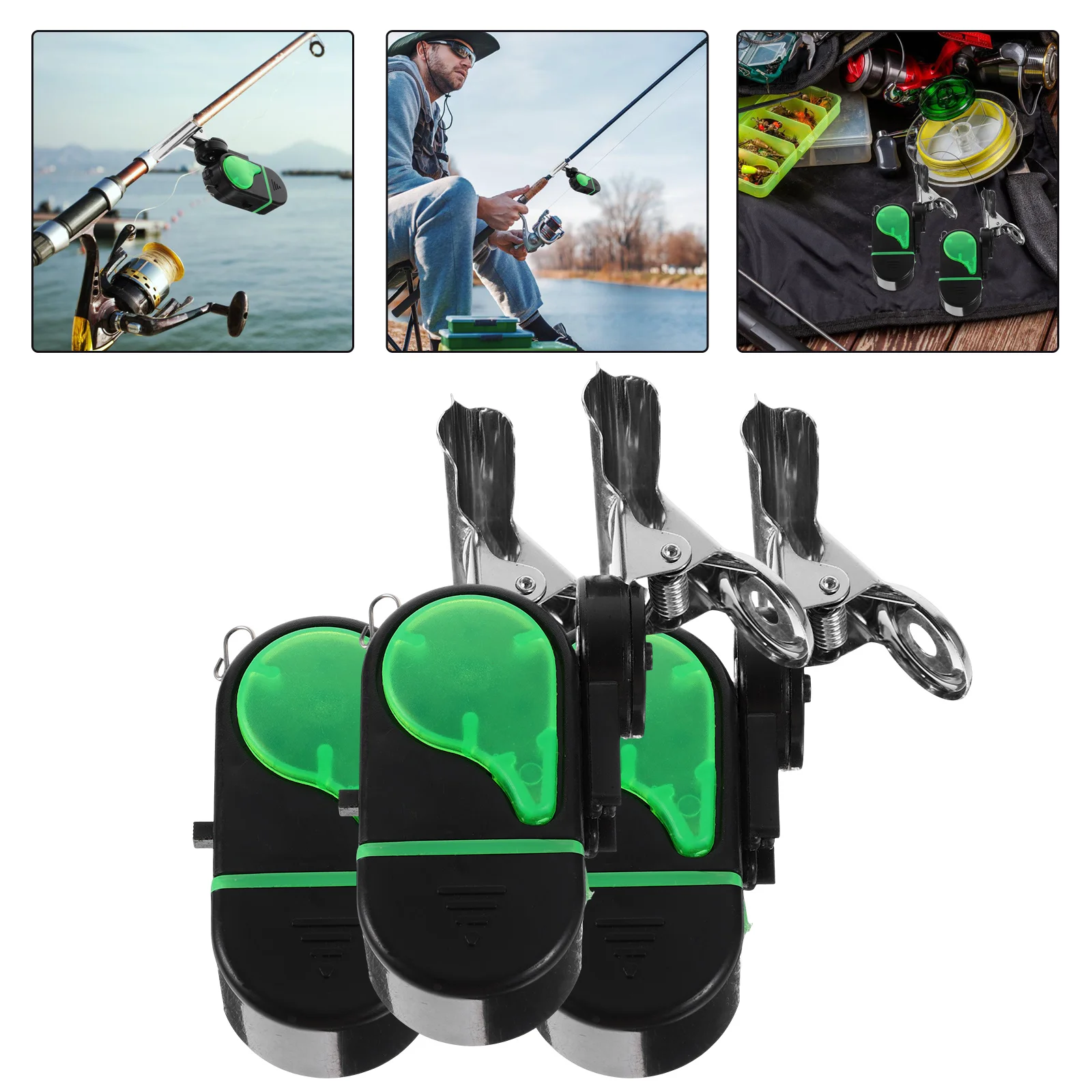 3PCS Fishing Electronic Alarm High Sensitivity LED Loud Alarm Throwing Rod Squid Bell (Black) fishing alarm