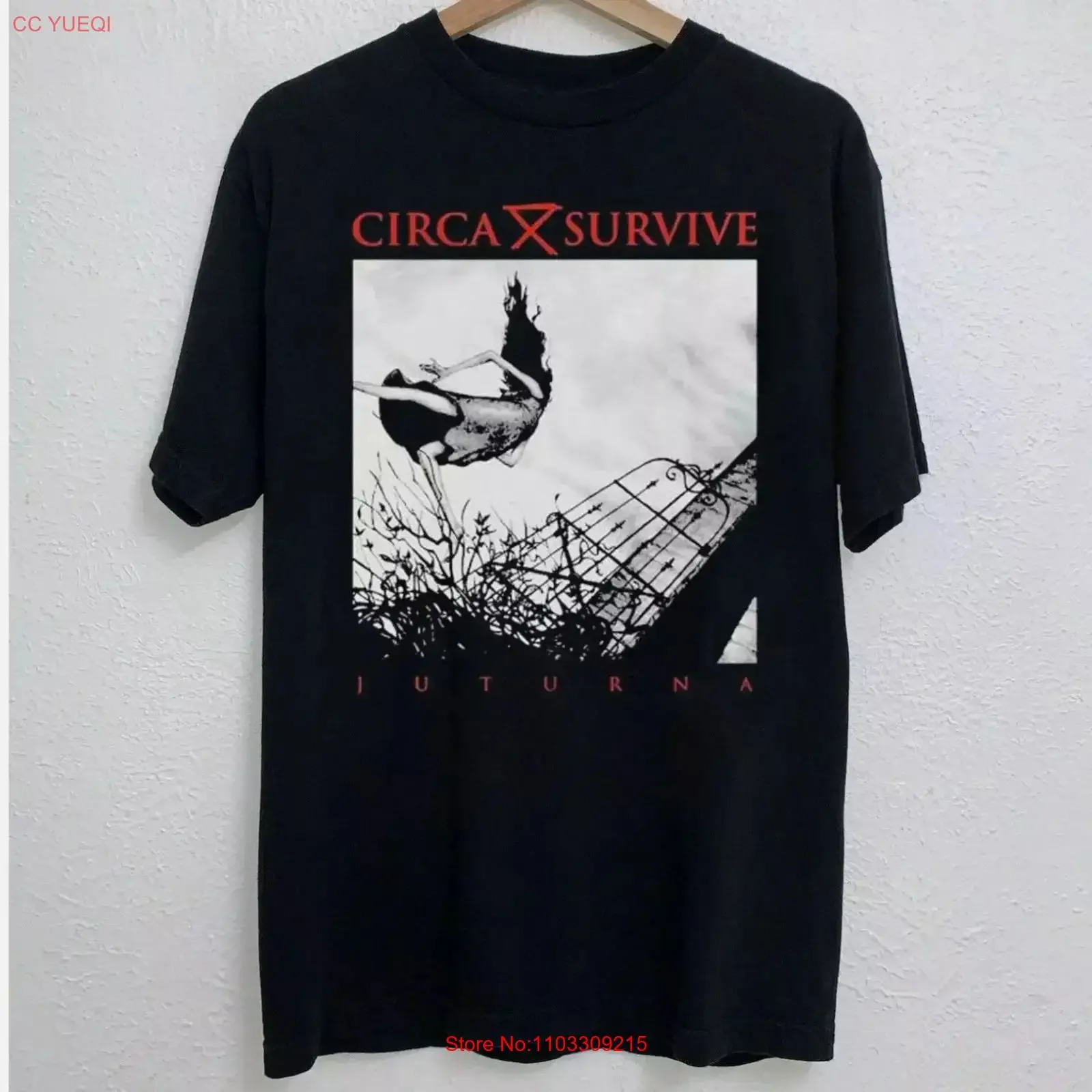 Camiseta negra con portada del álbum de Circa Survive Juturna, de todos los tamaños, estilo vintage, lavada, suave, ligeramente informal, elegante, unisex, streetwear para hombre