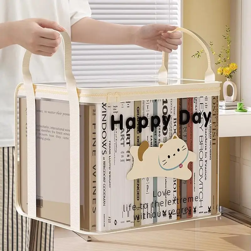 Student Book Storage Bag Large Capacity Foldable Portable Storage Box Transparent Dustproof Waterproof Clothes Toys Organization