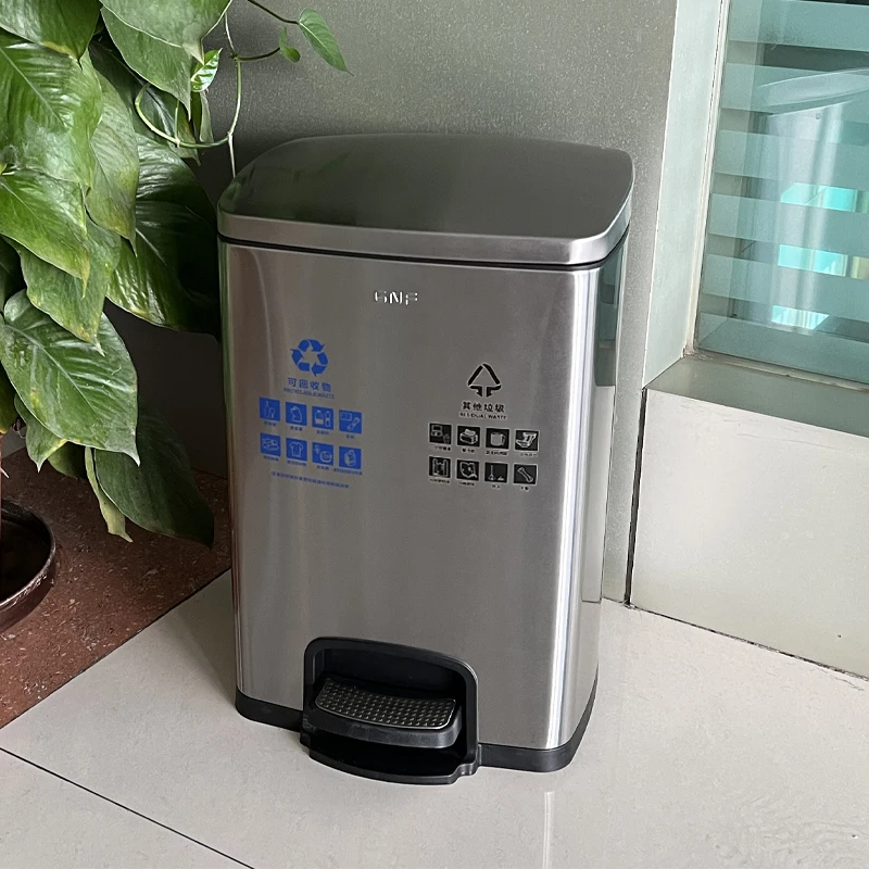 

Stainless steel 60 liters classified trash can, subway shopping mall public area household large capacity covered