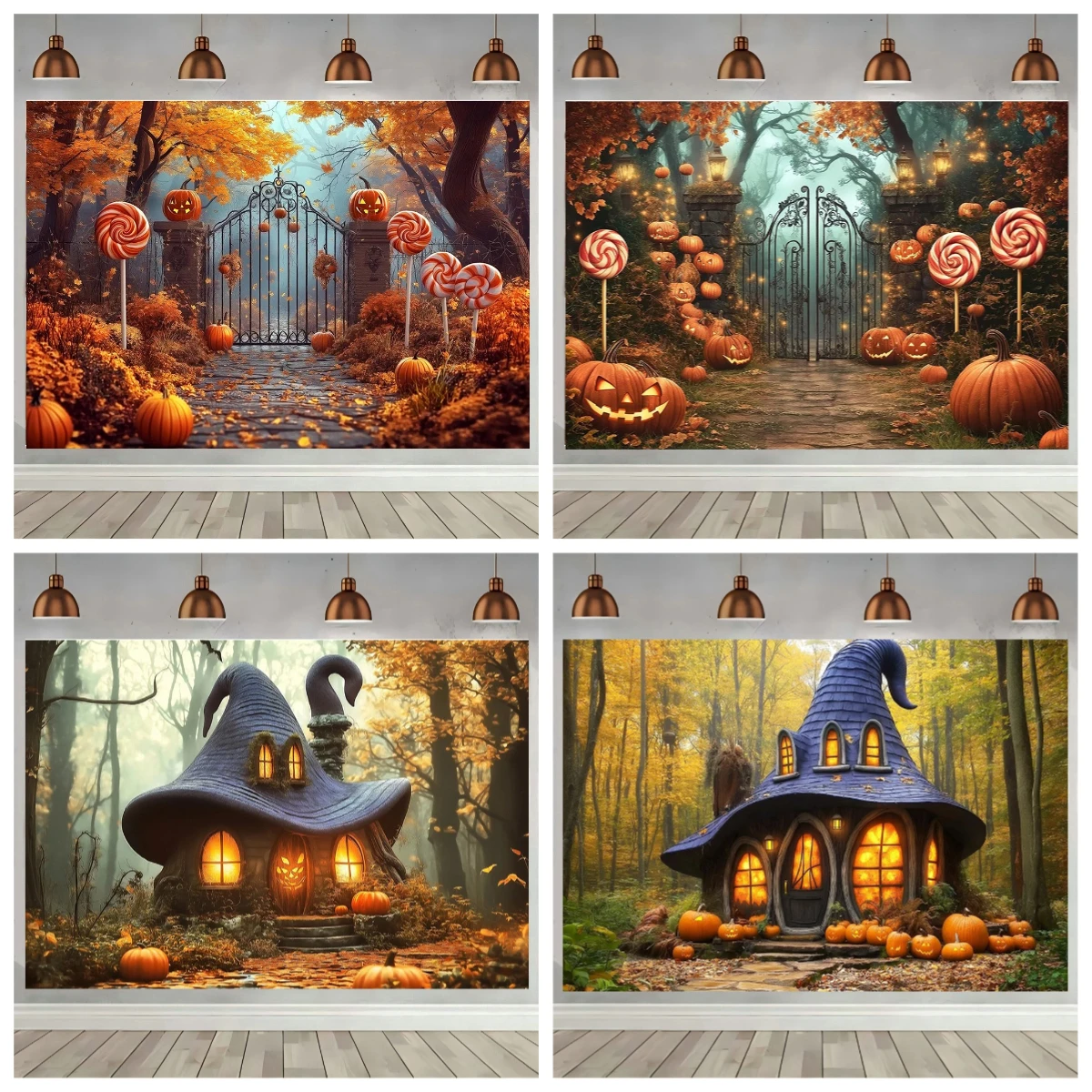 

Candyland Pumpkins Gothic Gate Backdrops Kids Adult Photography Child Baby Photocall Halloween Autumn Magical Forest Backgrounds