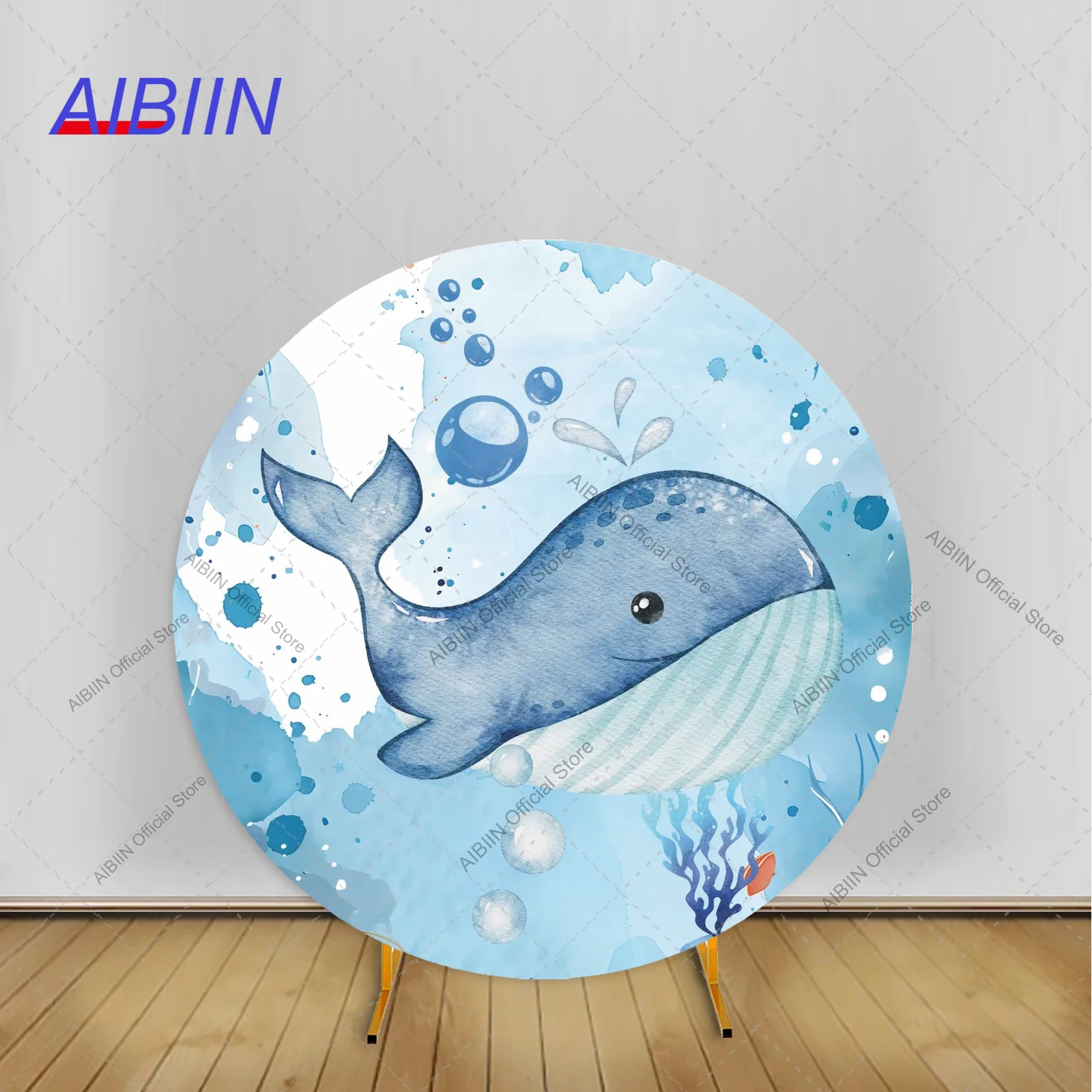 

Круглый фон с изображением океанских животных на день рождения, дельфин, коралловый пузырь, детский душ, вечерние Декор, портретный фон